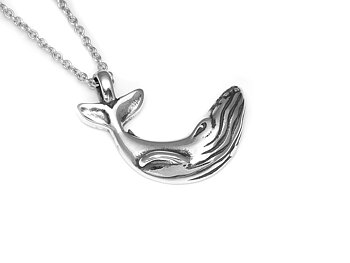 Blåval Halsband i Äkta 925 Silver, Val Hänge, Hav Accessoar, Djur Smycke