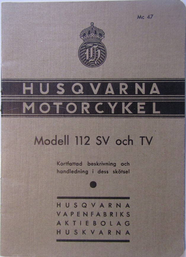 1936 Husqvarna Modell 112 SV och TV Instruktionsbok svensk