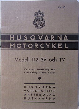 1936 Husqvarna Modell 112 SV och TV Instruktionsbok svensk