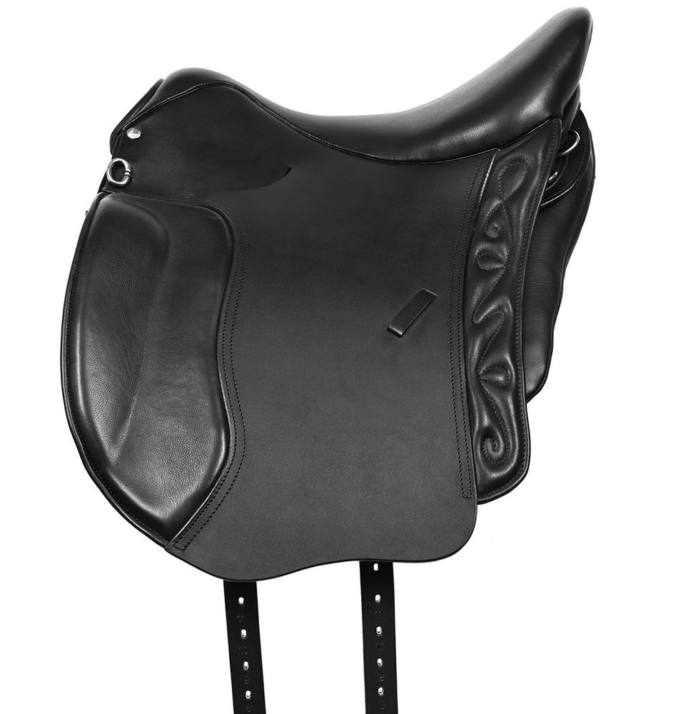 Akademisk sadel l i läder med polyflexbom. Flexzone- Saddles "Hispanola" - 5 Utbytbara koppjärn - 4