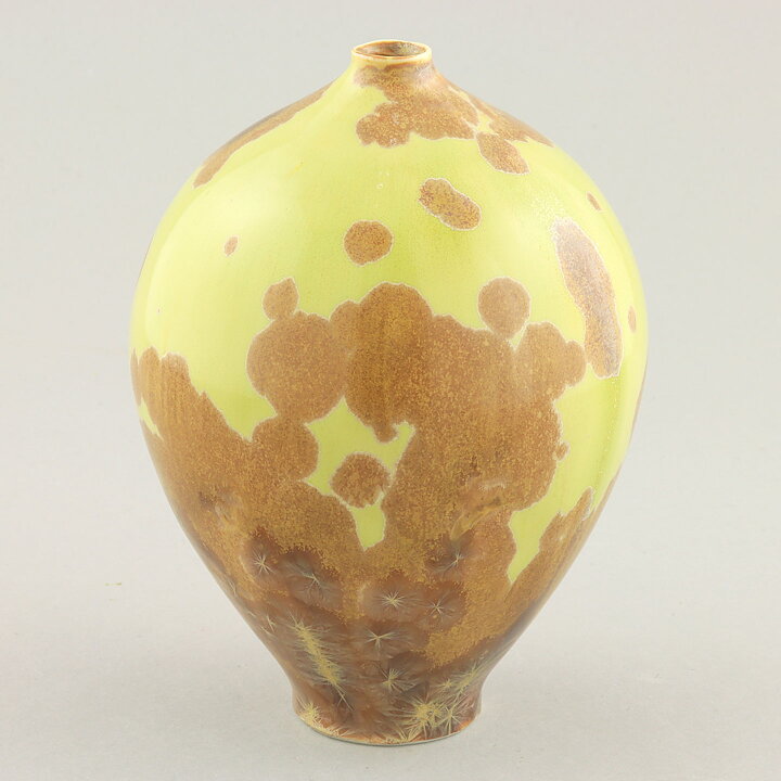 Isak Isaksson (2015) Unique Vase with Yellow/Brown Crystalline Glaze 13 cm