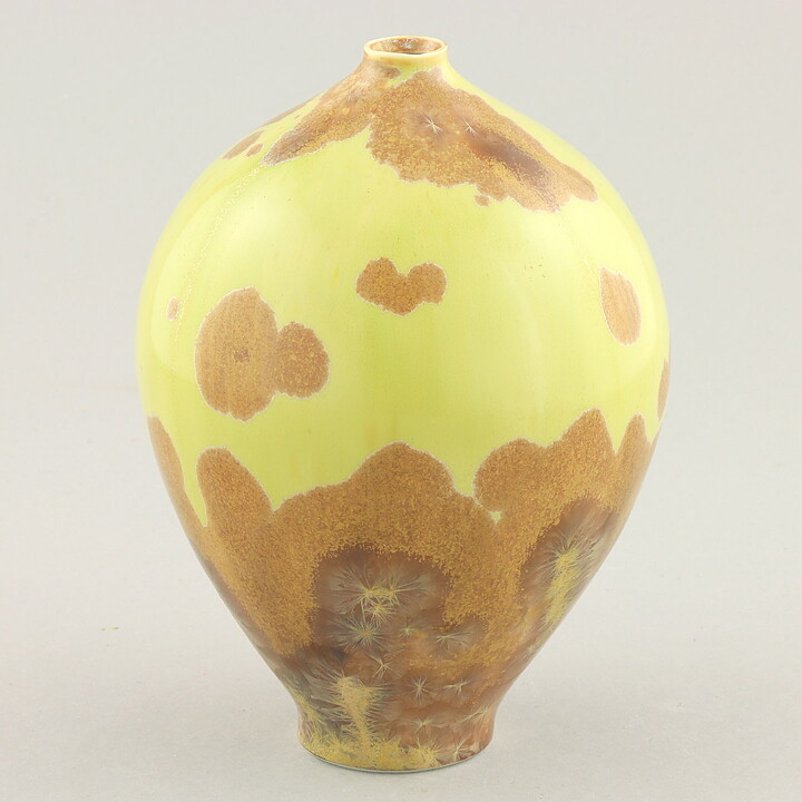 イサク・イサクソン  一点もの  イエロー/ブラウンの結晶釉のベース  (13cm)  2015年