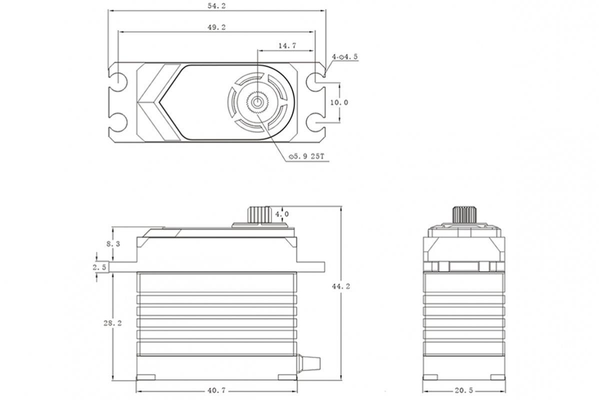 SRT T45 HiVOLT CORELESS Digital servo 45 kg-0,13s/60° - 5