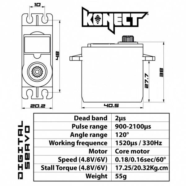 KONECT 21 kg Digital servo 21kg-0,16s/60° - 2