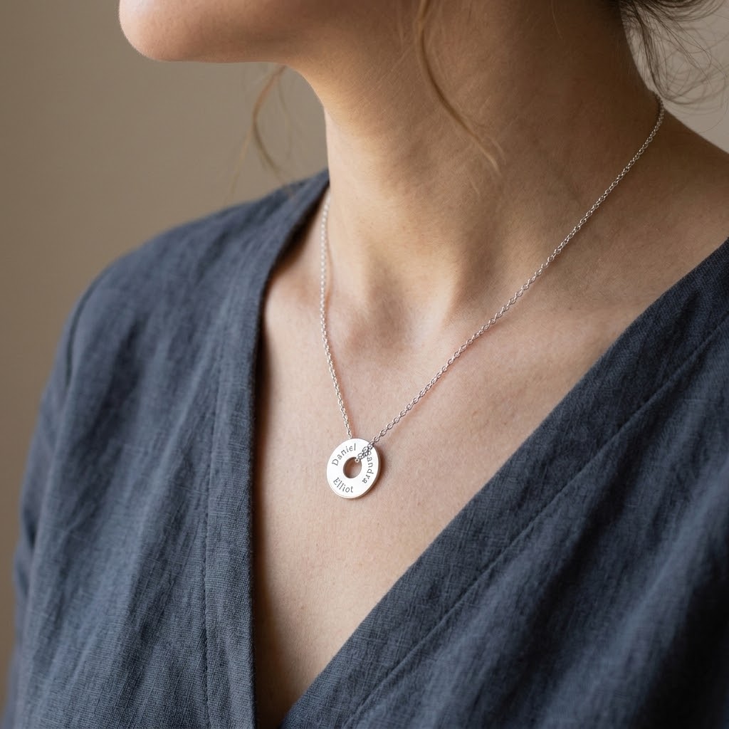 Washer coin/cirkel, Halsband med gravyr - Silver - 3
