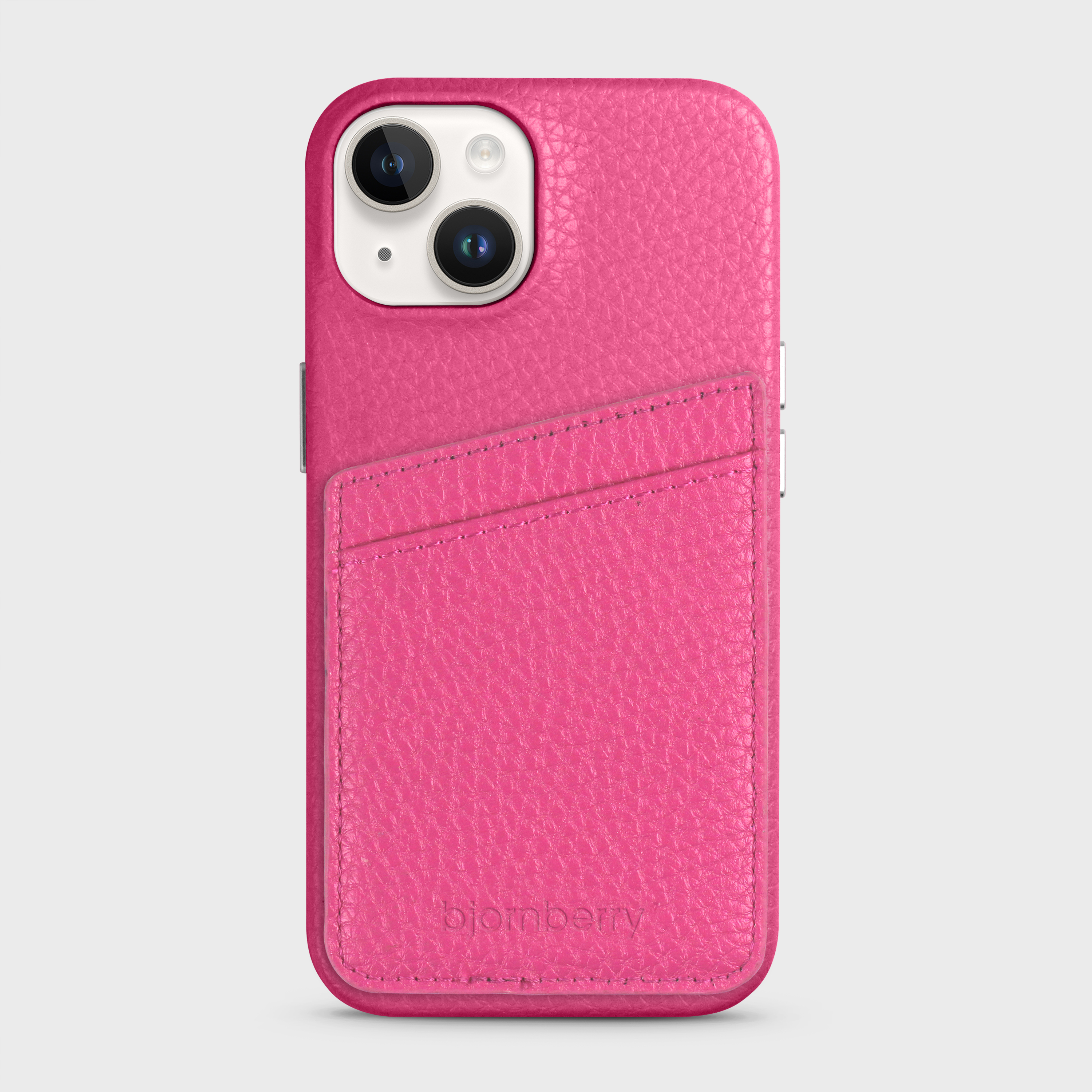 iPhone 15 Leather Case with Card Holder - Cerise - 2