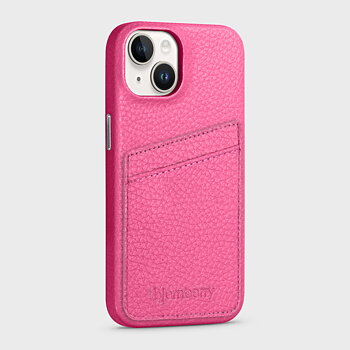 iPhone 15 Leather Case with Card Holder - Cerise