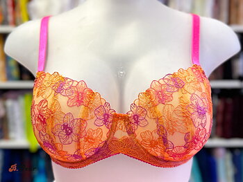 Beautiful non-stretch lace with flowers in orange and fuchsia - 20 cm
