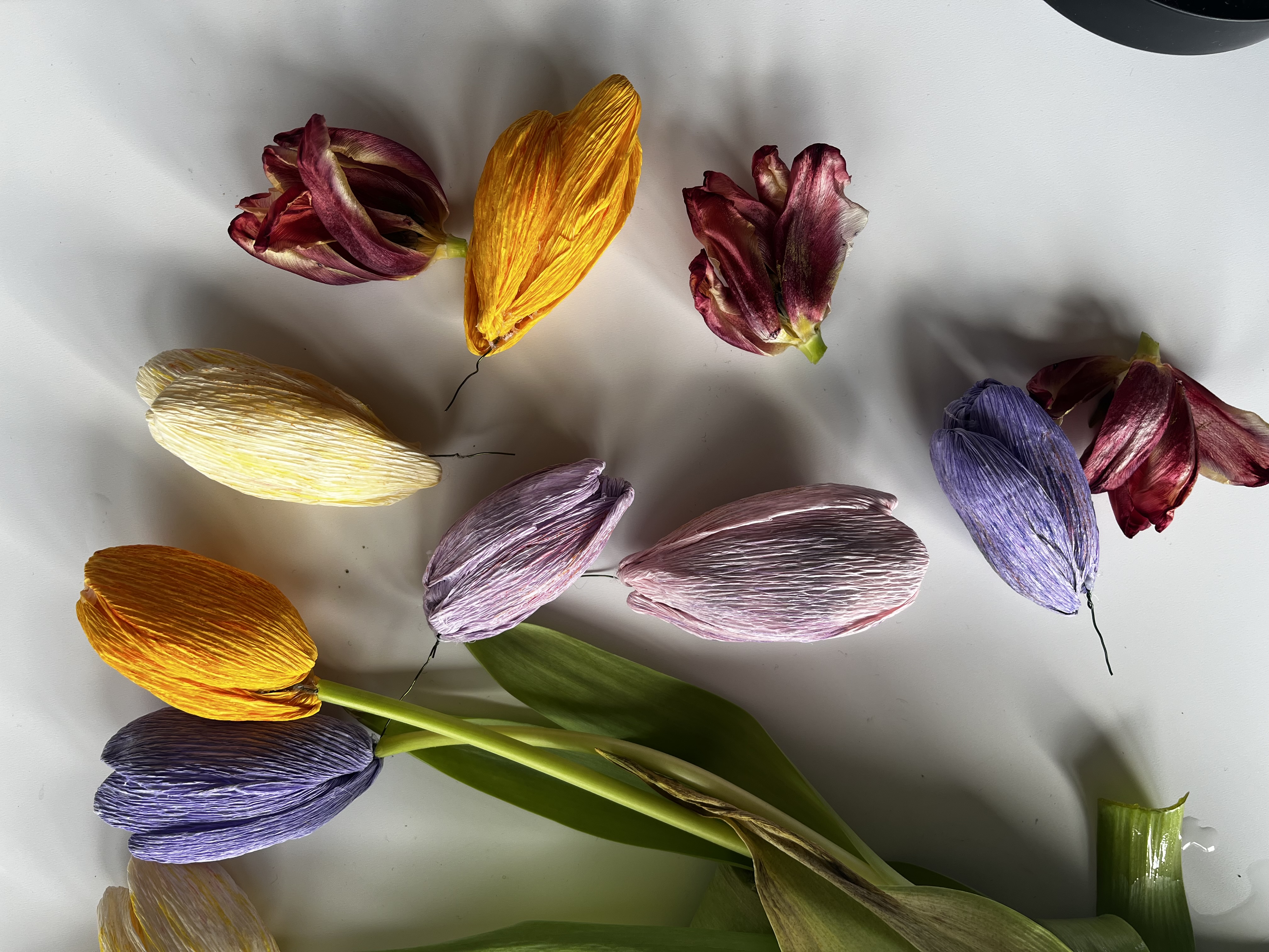 Bild på pappersblommor i form av tulpaner