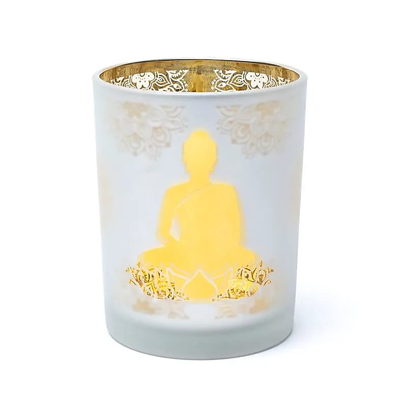 Ljuslykta frostad/metallic Buddha 