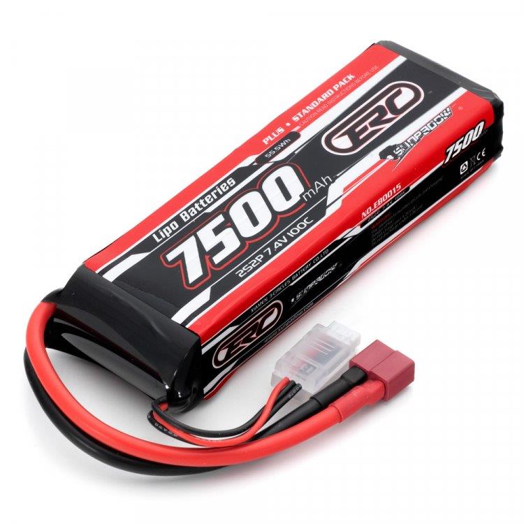 SUNPADOW Li-Po Batteri 2S 7,4V 7500mAh 100C T-Kontakt