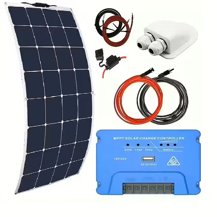 Solpanelspaket Solmax med 100W flexibel solpanel och 15A MPPT regulator, 12/24V,  husbil - husvagn - båt