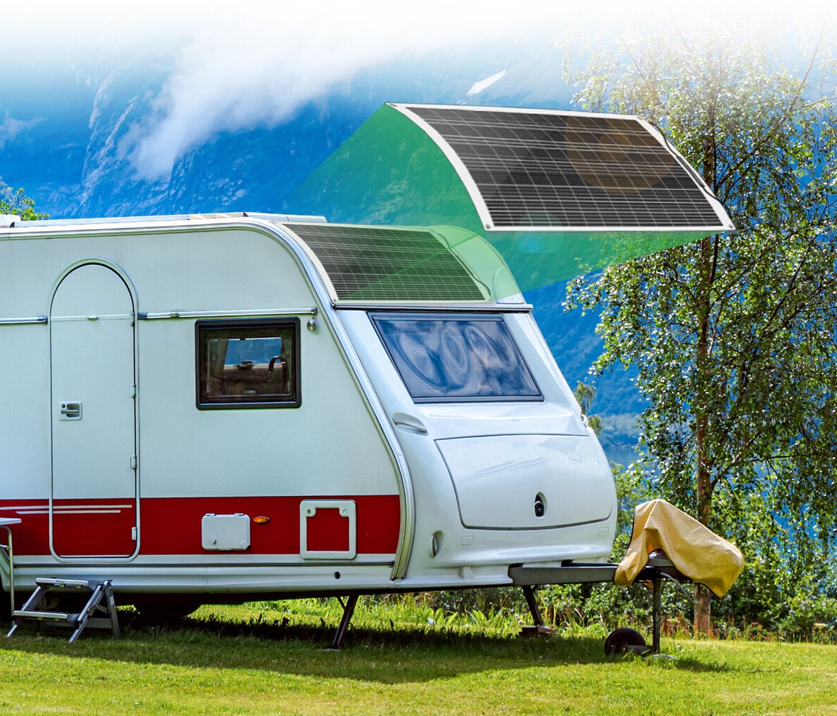 Solpanelspaket Solmax 200W med 2 st. 100W flexibel solpanel och 20A MPPT regulator, 12/24V, husbil - husvagn - båt
