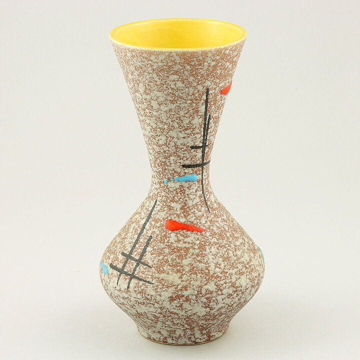 Heinz Siery (1950s) Orange/White Vase with Modern Decor 19 cm 