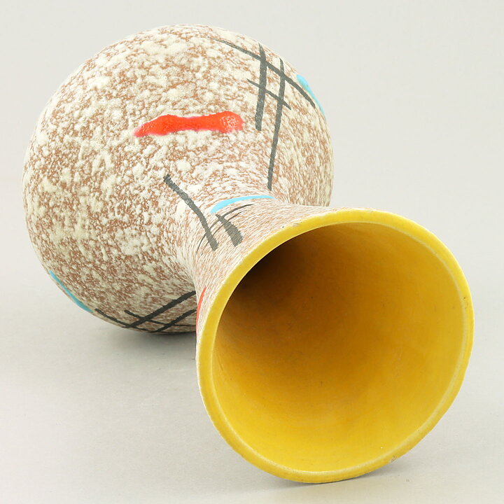 Heinz Siery (1950s) Orange/White Vase with Modern Decor 19 cm 