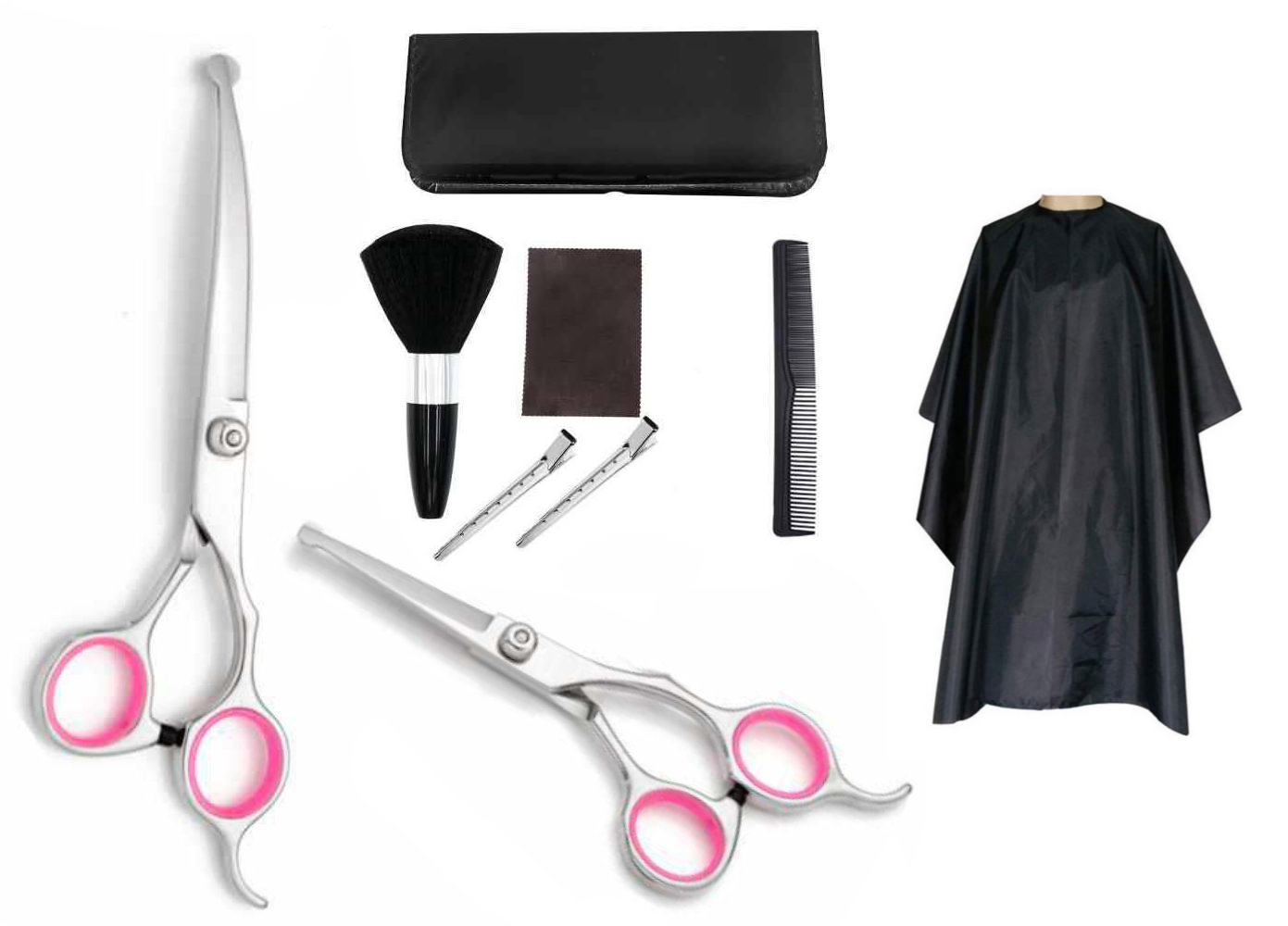Deluxe Hairdressing Kit for Kids - 8-pieces Pink including Hairdressing Apron - Single Color Deluxe Black for free!