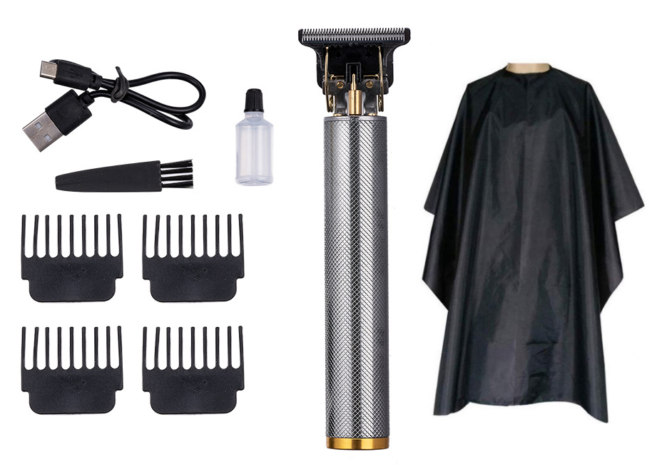 Hair & Beard Trimmer Deluxe Kit + Free Hairdresser's Apron - Silver