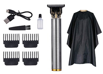 Hair & Beard Trimmer Deluxe Kit + Free Hairdresser's Apron - Silver
