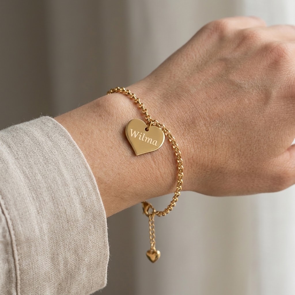 Personligt guld armband med gravyr med hjärta - Rostfritt stål - 3