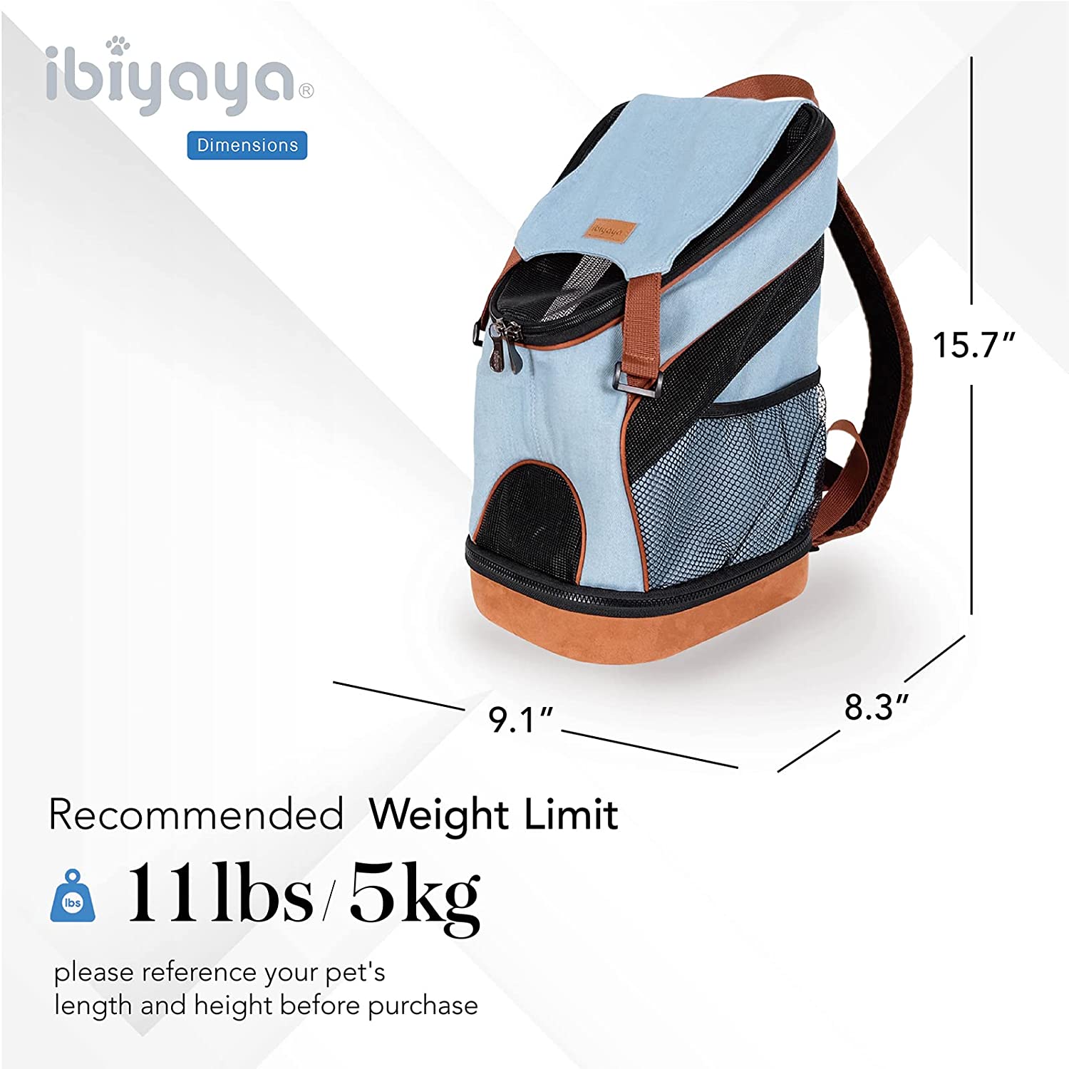Denim Fun Lightweight Pet Backpack - Denim - 16