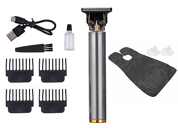 Hair & Beard Trimmer Deluxe Kit + Free Shaving Apron - Silver