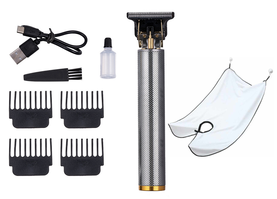 Hår & Skäggtrimmer Deluxe Kit + Gratis rakförkläde - Silver