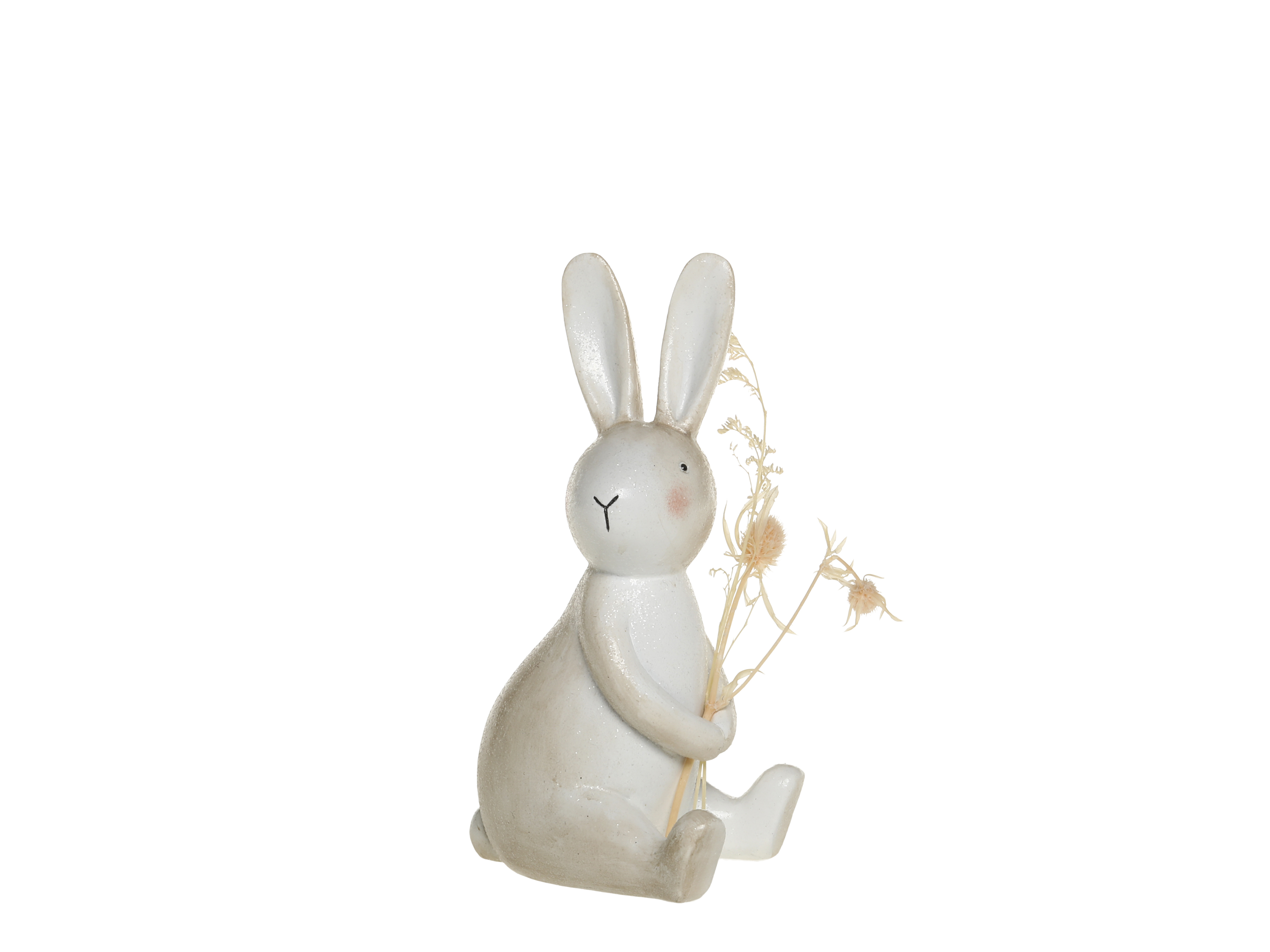Sitting Rabbit with Flower - Large - Antique Cream - 4