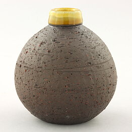 Gunnar Nylund (1959) Brown Swelling Vase with Yellow Top 9 cm
