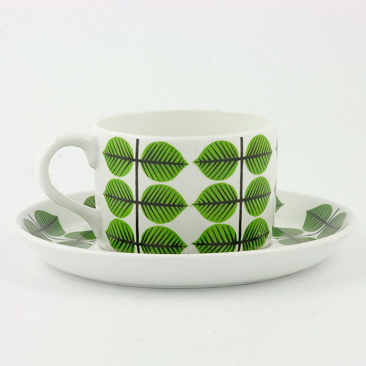 Stig Lindberg (Berså 1961) Teacup with Green Leaf Decor 11,5 cm (2)