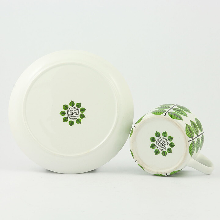 Stig Lindberg (Berså 1961) Teacup with Green Leaf Decor 11,5 cm (2)