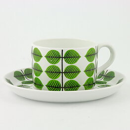 Stig Lindberg (Berså 1961) Teacup with Green Leaf Decor 11,5 cm (2)