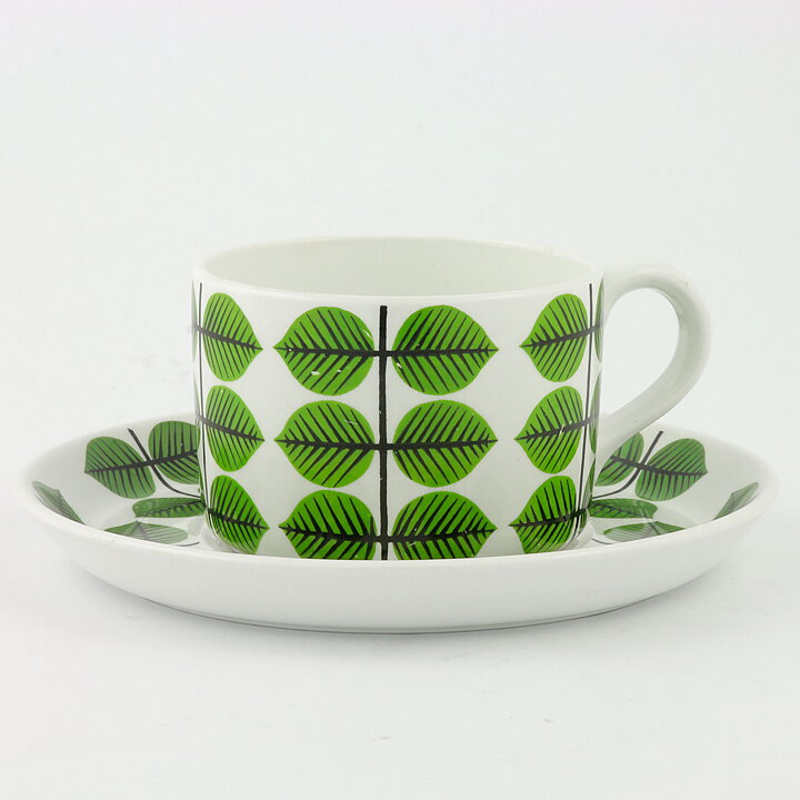 Stig Lindberg (Berså 1961) Teacup with Green Leaf Decor 11,5 cm (2)