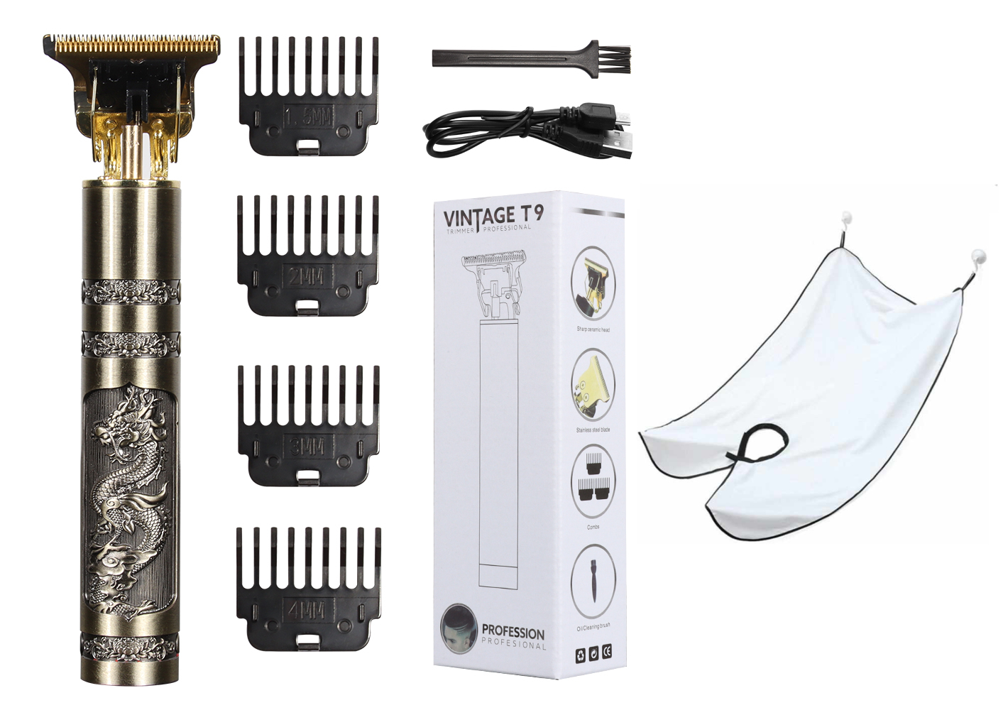 Hair & Beard Trimmer Deluxe Kit + Free Shaving Apron - Drake