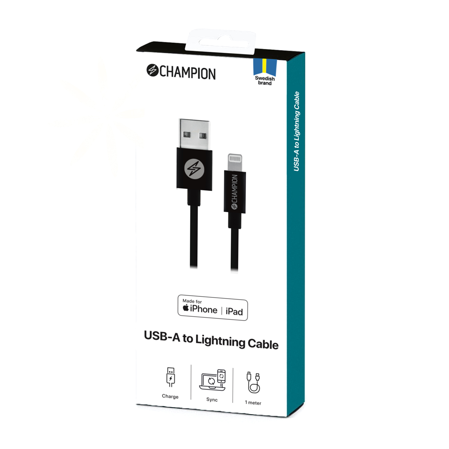 USB-A till Lightning Kabel 1m Svart - 2