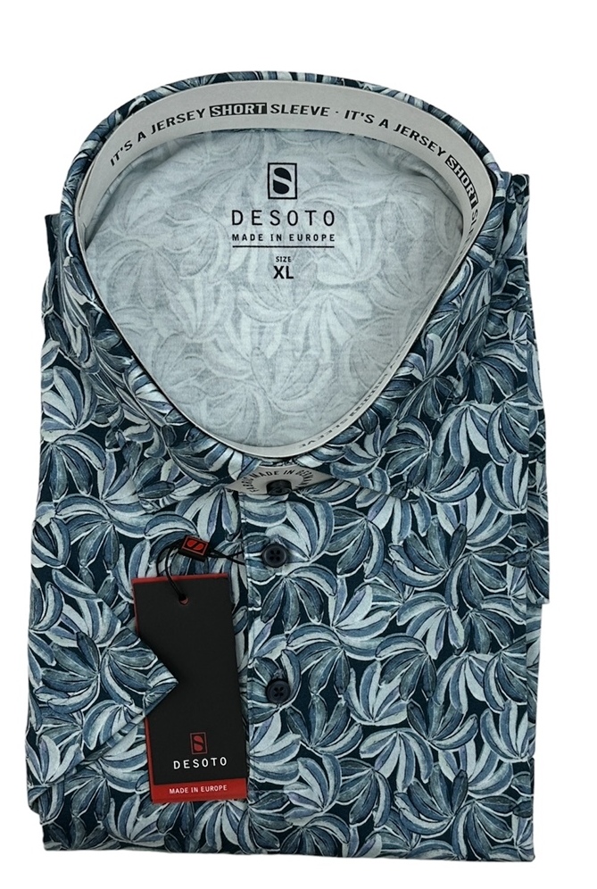 Skjorta kortärm i jersey slim fit. Märke  DESOTO, blå med mönster - 2