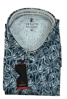 Skjorta kortärm i jersey slim fit. Märke  DESOTO, blå med mönster