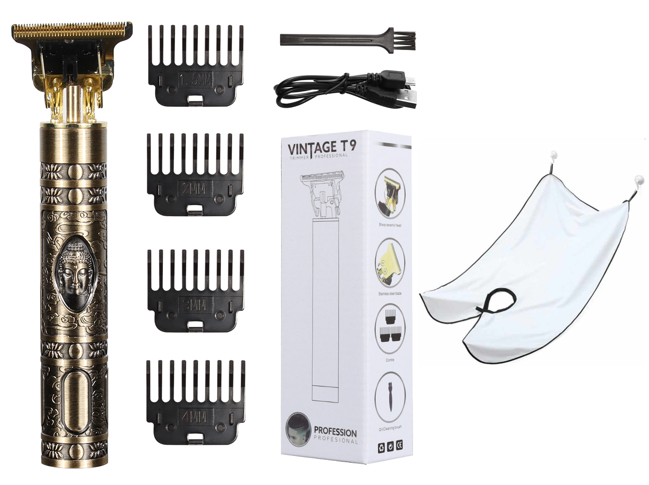 Hair & Beard Trimmer Deluxe Kit + Free Shaving Apron - Buddha