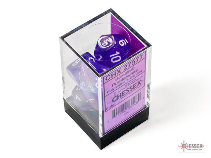 Chessex: Borealis Purple/White Luminary Polyhedral 7-Dice Set