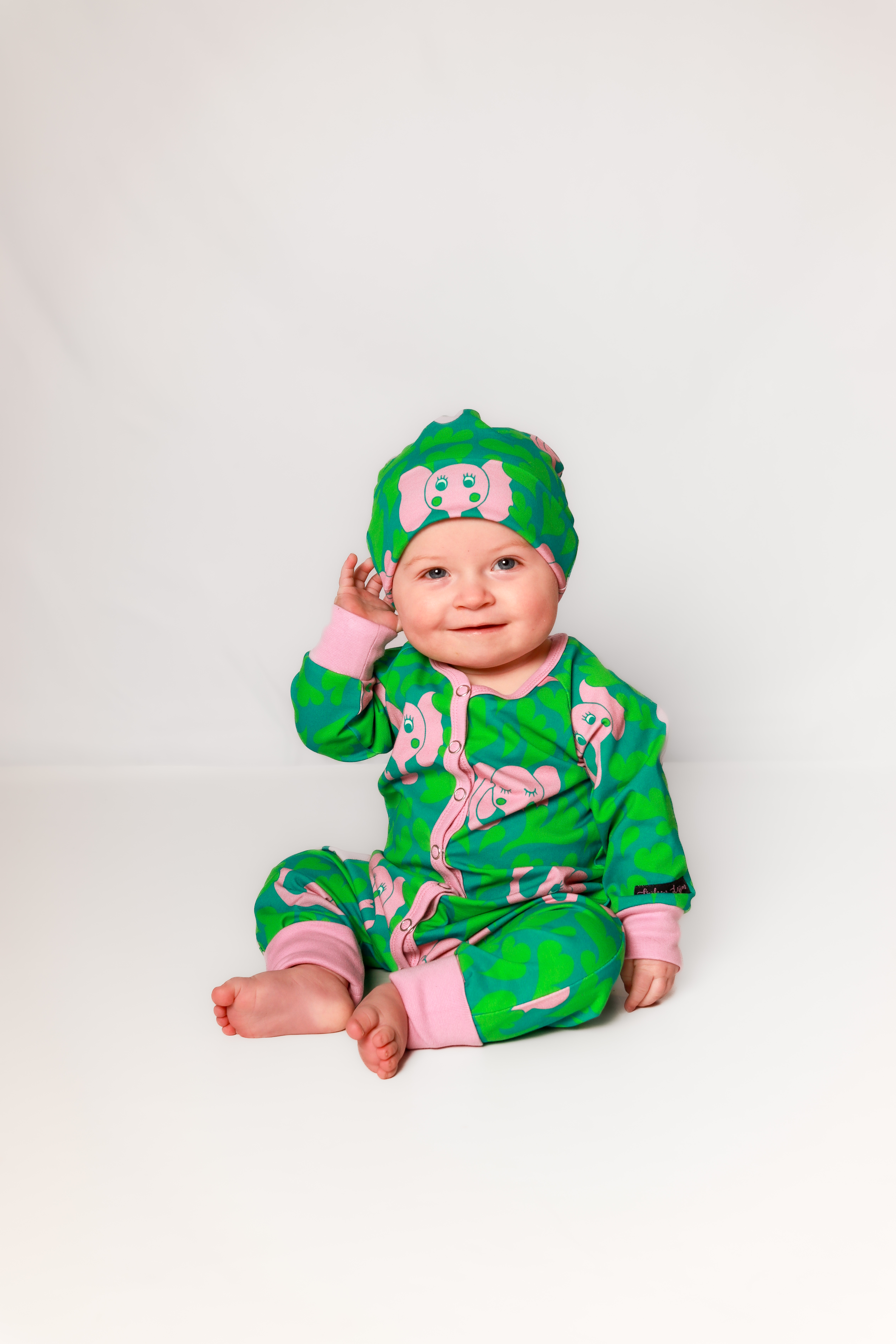 Babydress ”Eli Elefant” grön stl. 74