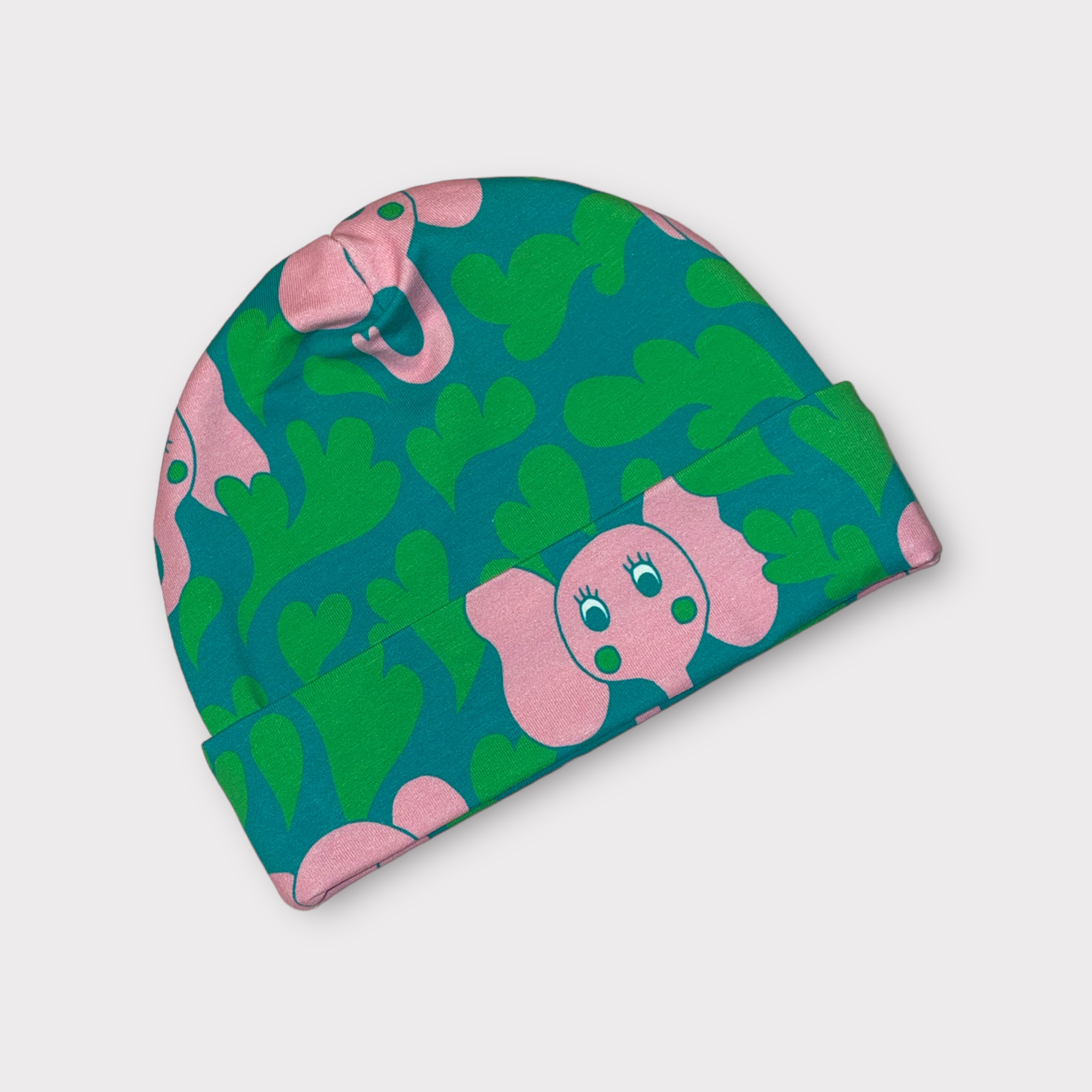 Trikåmössa ”Eli elefant”  grön stl 50 2-3år - 3