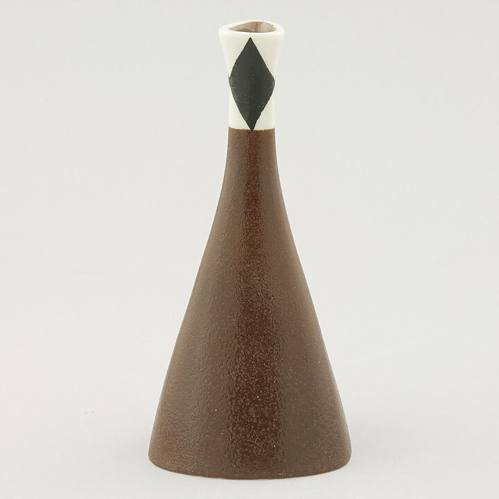 Karin Björquist (Prunella 1950s) Brown Pyramid Vase with Black/White Details 14 cm