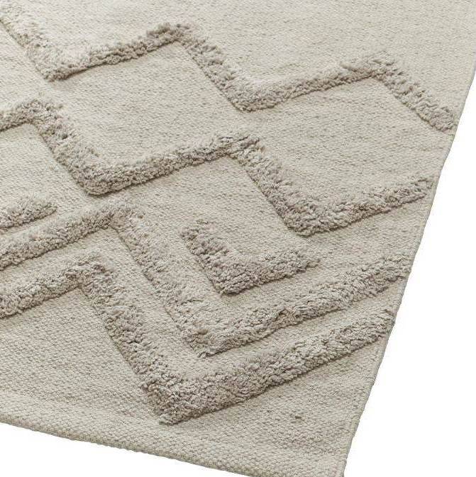 Linnebeige matta bomull tuftat mönster bomullsmatta mönstervävd lantlig stil Gårdsromantik - 2