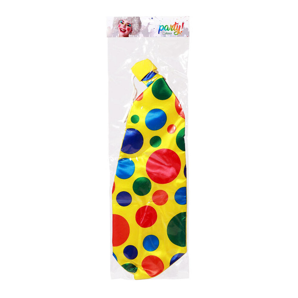 Stor Clown-Slips med färgglada prickar i produktförpackning
