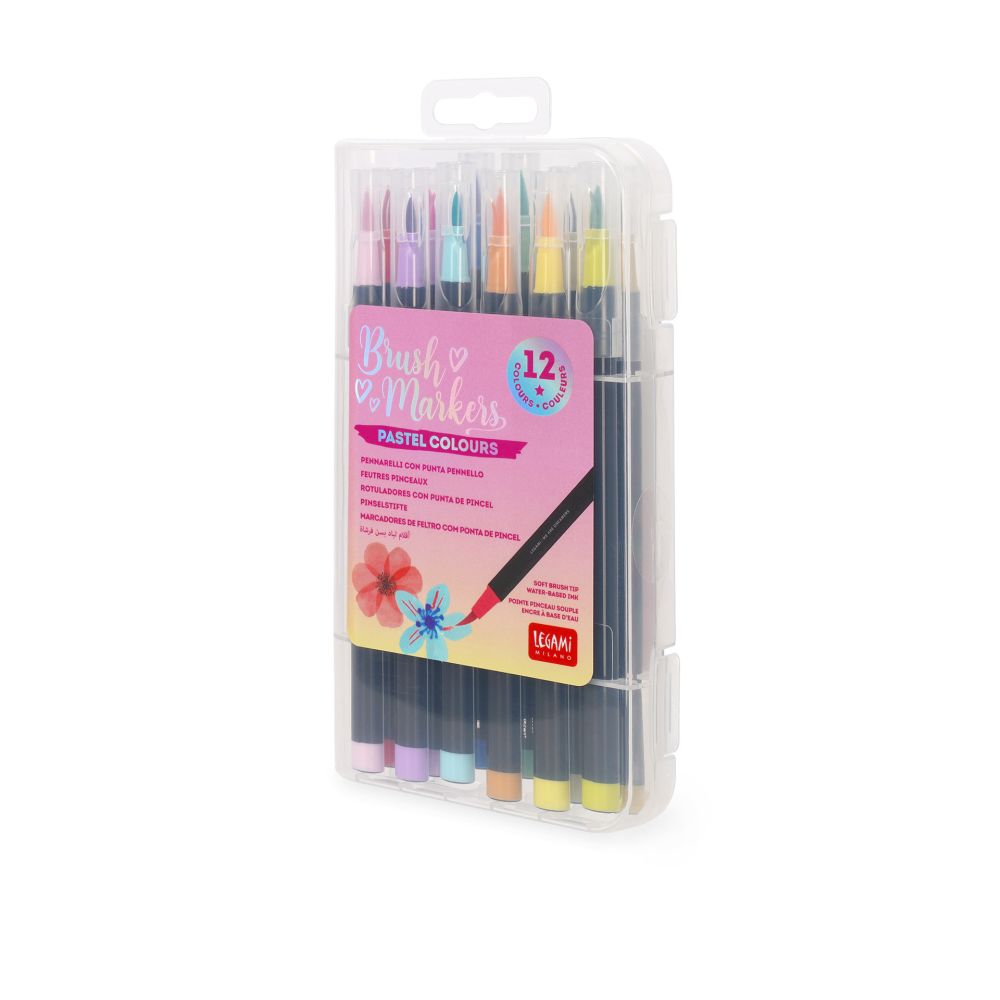 Brush markers, pastellfärger, set med 12 pennor
