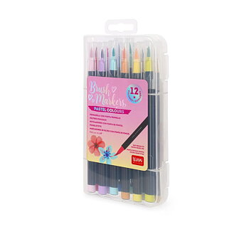 Brush markers, pastelfarver, sæt med 12 penne