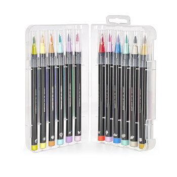Brush markers, pastelfarver, sæt med 12 penne