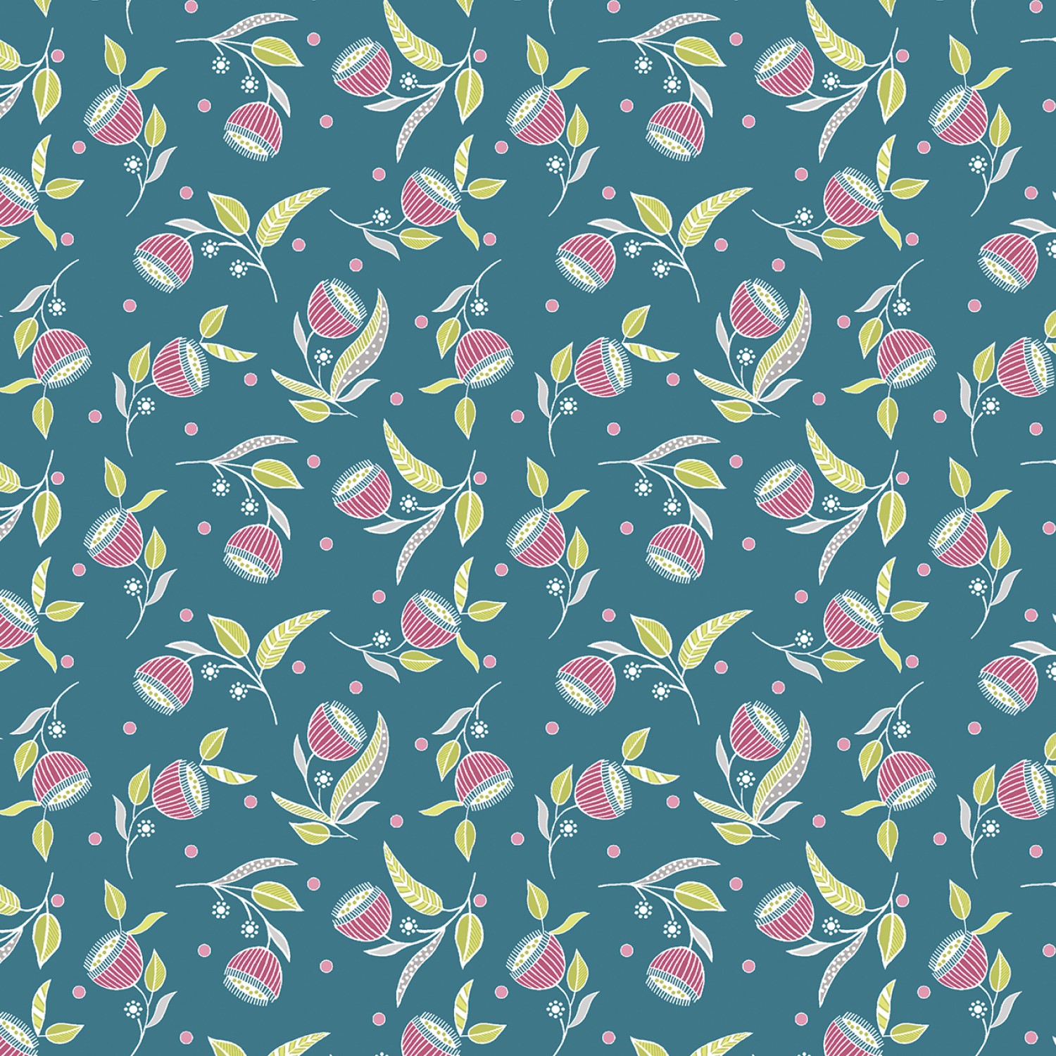 Dark Teal Pod Flowers - Stitch Garden  - Blommor turkos