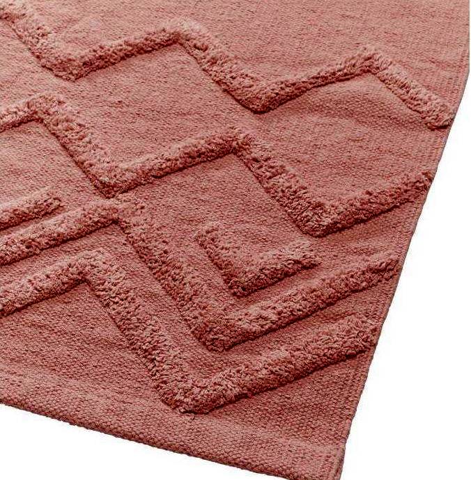 Dusty pink rosa matta bomull tuftat mönster bomullsmatta mönstervävd lantlig stil Gårdsromantik - 2