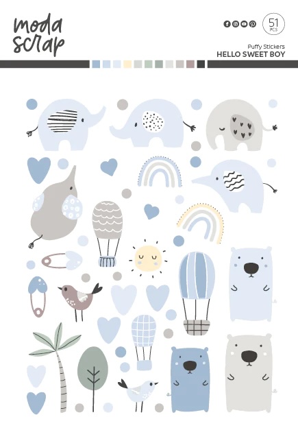 MODASCRAP -PUFFY STICKERS - HELLO SWEET BOY