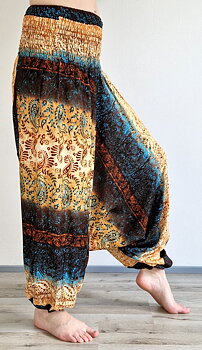  Haremsbyxor - Baggy - Thin Rayon - Paisley med Blommor